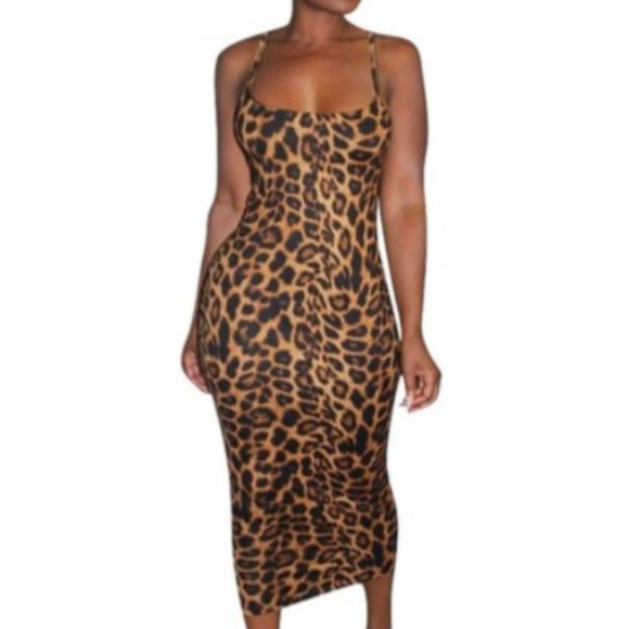 Dresses & Skirts - Plus Size Leopard Spaghetti Strap Maxi Dr